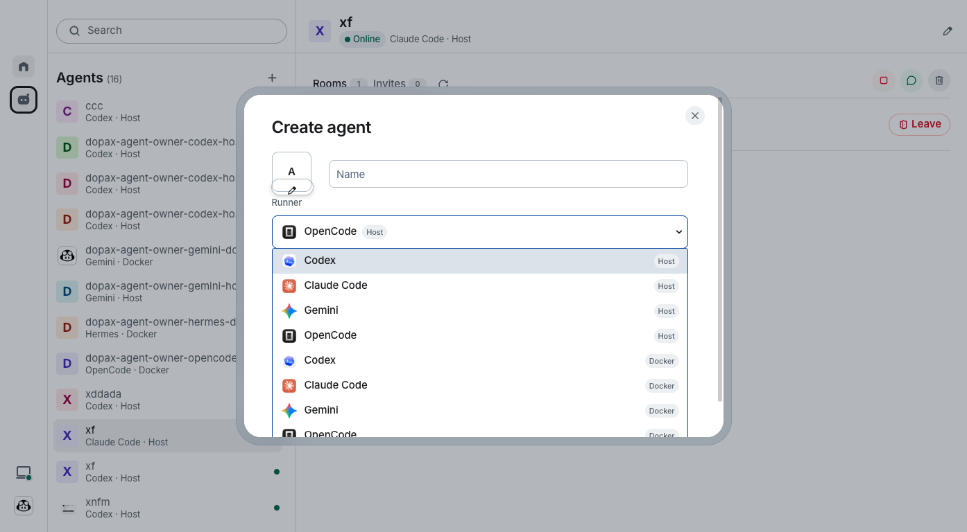 Dopax Desktop agent creation screen